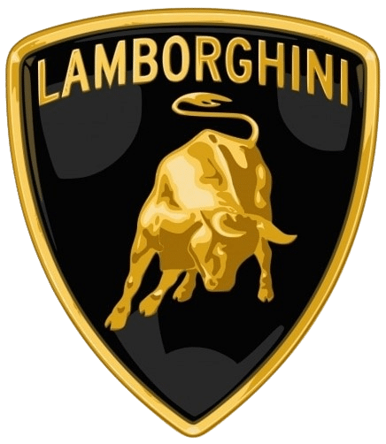 The Lamborghini logo, showcasing a golden bull on a black shield with a golden border and the word "Lamborghini" at the top, symbolizes power and prestige, making it the ultimate emblem for those looking to hire luxury.