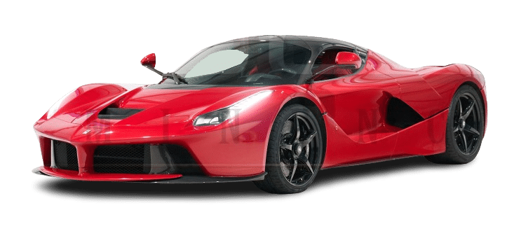 A sleek red sports car with a black roof and aerodynamic design, perfect for hire. It has a low profile, sharp lines, and black alloy wheels. The car is photographed from a front-side angle, showcasing its stunning aesthetics.