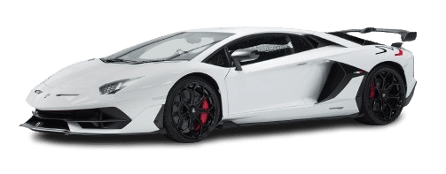 A white sports car with a sleek design and black wheels, showcasing a low stance and aggressive styling, is available for hire.