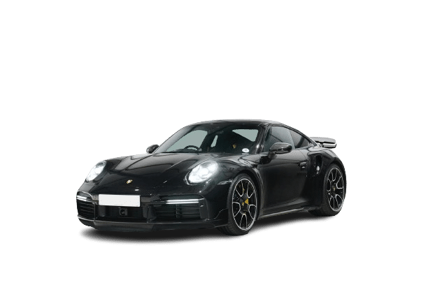 Image of a black sports car with sleek design, low profile, and alloy wheels, viewed from the front-left side. The car has a modern design with clear headlights and a sporty, aerodynamic shape—available for hire.
